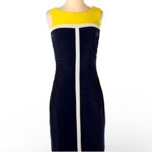 Lauren Ralph Lauren Navy, Yellow and White Colorblock Midi Dress